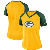 Women Green Bay Packers Nike Top V Neck T-Shirt Gold Green
